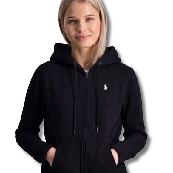 Polo Ralph Lauren Tops - Polo Ralph Lauren Black Knit Zip Hoodie Pony Logo Cotton Sweater